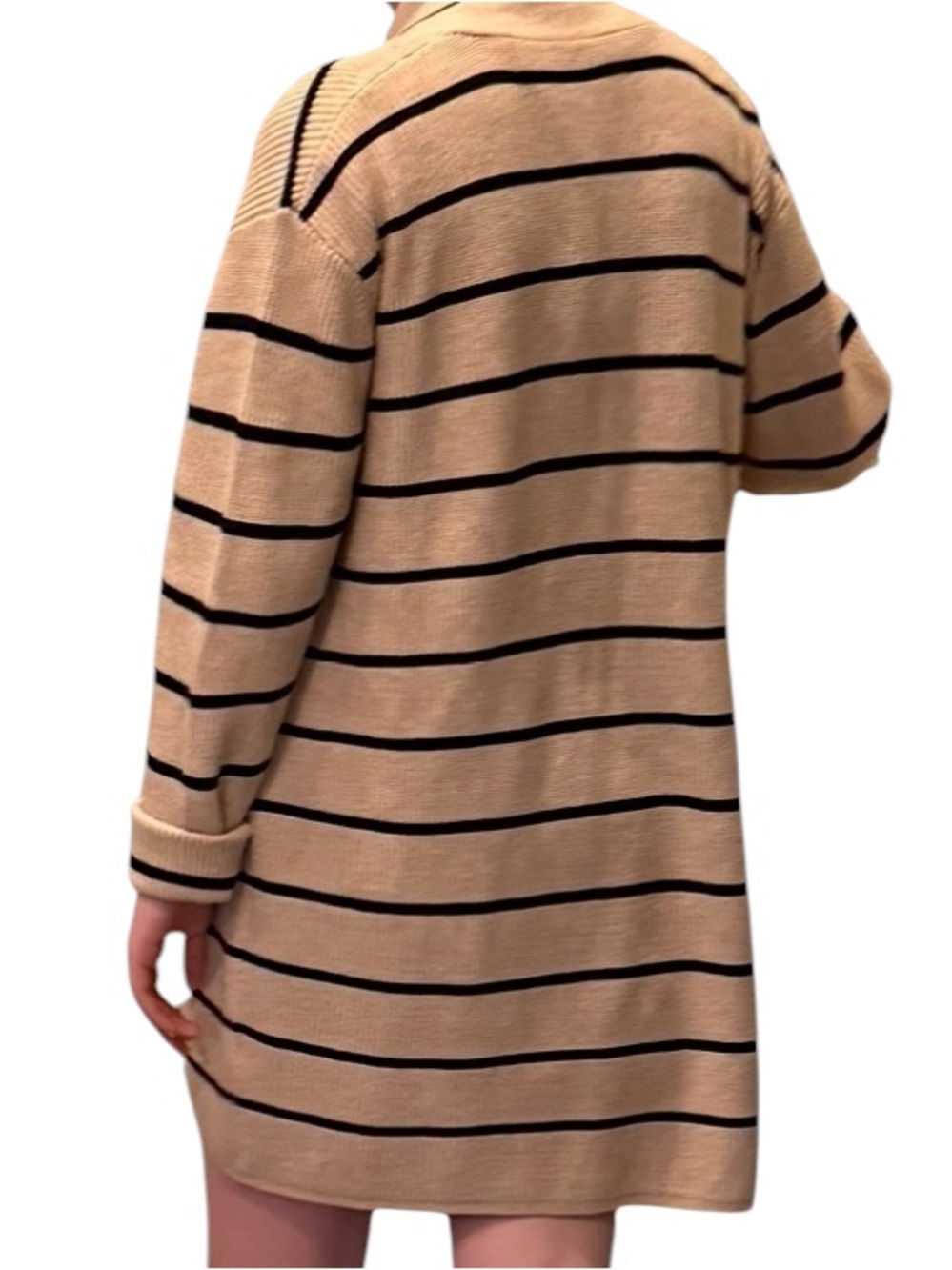 Beige and Black Striped Open-Front Cardigan - Picture 2 of 6